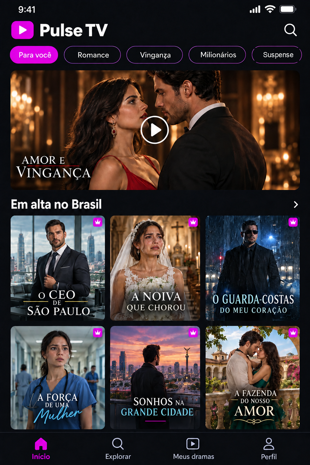 Tela inicial com os dramas em alta